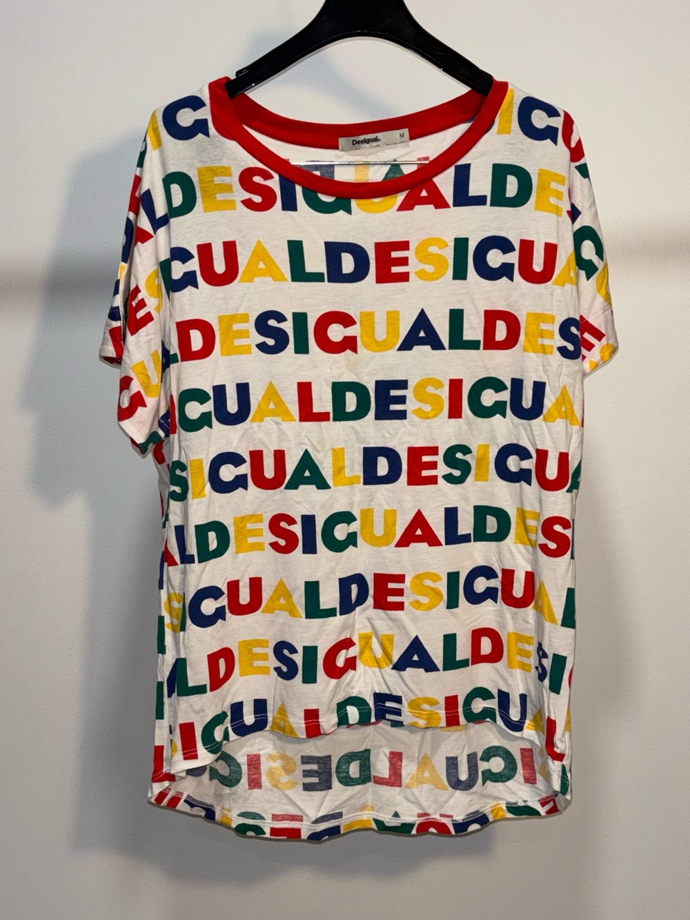 Desigual M Cotton Jersey T-Shirt Logo Print Crew Neck Short Sleeve White Multi